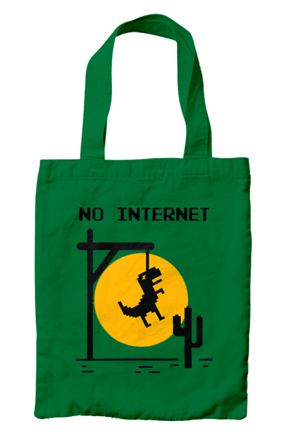 Сумка з принтом "No Internet". Айті, без інтернету, гумор, динозавр повісився, мем, немає інтернету, прикол, смішна. 2070702