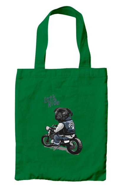 Сумка з принтом "Мопс на мотоциклі". Байкер, мопс, мотоцикл, собака, тварини. 2070702