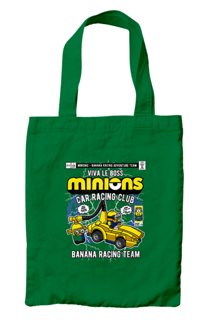 Сумка з принтом "Minions Banana Racing Car". Банан, гоночний автомобіль, міньйон, міньйони. Funkotee