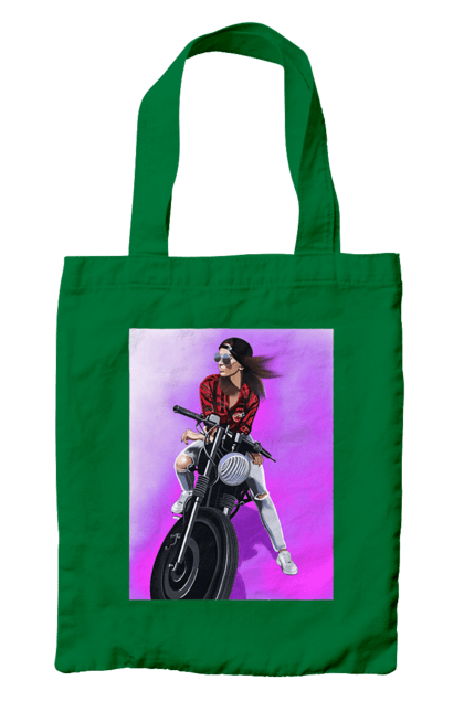 Сумка з принтом "Дівчина Байкер". Байк, байкер, гонка, дівчина, мото, мотор, мотоцикл, поїздка, стиль, стиль життя. 2070702