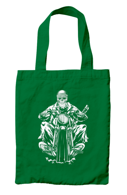 Сумка с принтом Череп на мотоцикле. Байкер, мотоцикл, скелет, череп. 2070702