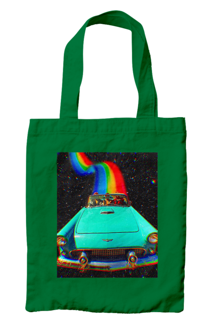 Сумка з принтом "Картина, машина у космосі". Веселка, картина, космос, машина, подорожі, поїздка, прикол, ретро. 2070702