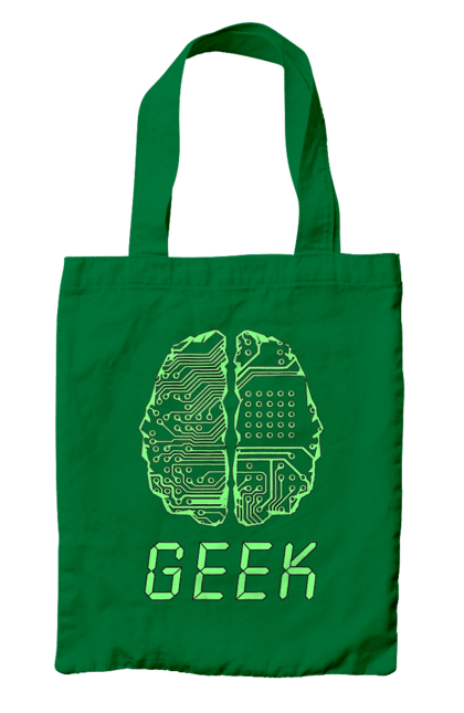 Сумка з принтом "Гик Мозок Неоновий". Айті, айтішник, гик, друкована плата, зелений, знання, інженер, кібер, кібернетика, кіборг, код, комп, комп’ютерник, кристал, мікросхема, мозок, неон, неоновий, програміст, професіонал, професія, розробник, розум, світиться, світло, чіп. 2070702