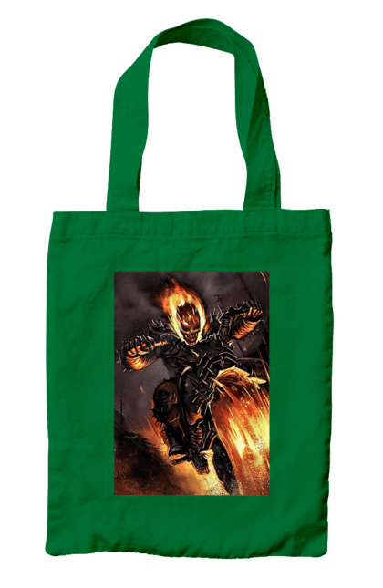 Сумка з принтом "Пекельний Гонщик". Вогонь, мотоцикл, пекельний гонщик, скелет, чоппер. 2070702