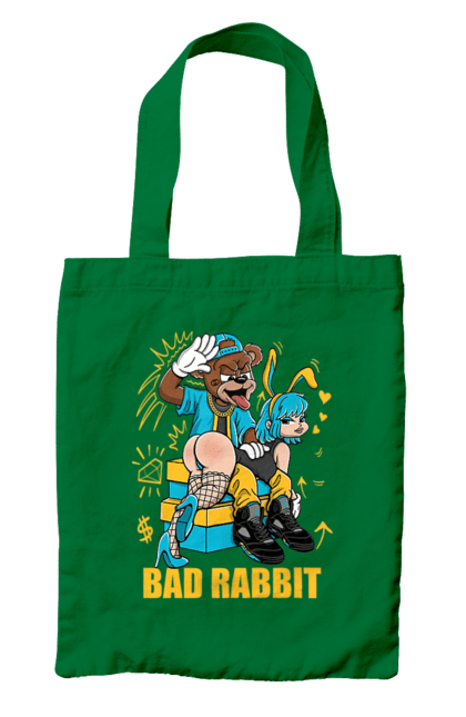 Сумка с принтом Плохой кролик. Бдсм, девушка, кролик, медведь, плохой кролик, прикольная, смешная. 2070702