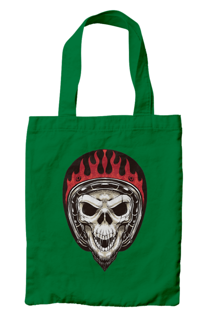 Сумка с принтом Череп в мотошлеме. Мото, скелет, череп, шлем. 2070702