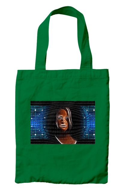 Сумка з принтом "Штучний Розум". Айті, айтішник, гик, жінка, знання, інженер, інтелект, кібер, кібернетика, кіборг, код, комп, комп`ютерник, кристал, машинне навчання, мікросхема, мозок, портрет, програміст, професіонал, професія, розробник, розум, світиться, світло, хакер, чіп, штучний інтелект, штучний розум. 2070702