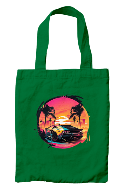 Сумка з принтом "Ламборджині Ретровейв". Авто, автомобиль, ламба, ламборджині, машина, машини, ретровейв. 2070702