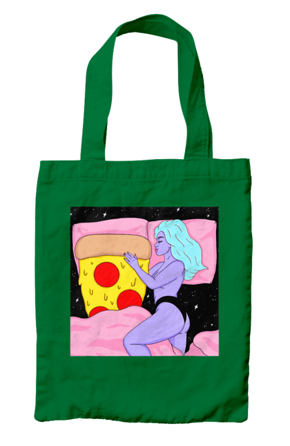 Сумка з принтом "Фіолетова Дівчина І Піца". Дівчина, ліжко, піца. 2070702