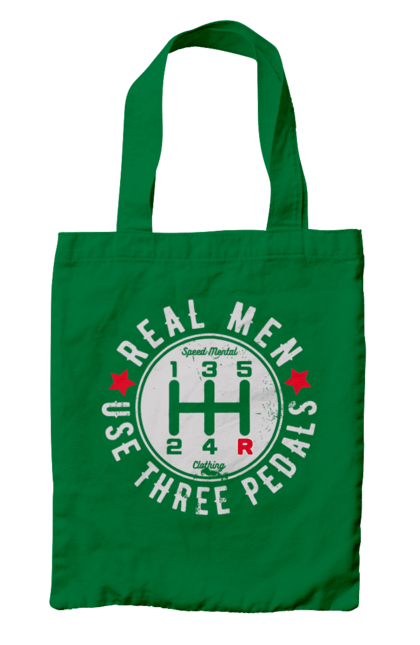 Сумка с принтом Настоящие мужчины используют три педали. Авто юмор, автомобиль, для автолюбителей, для автомобилиста, коробка передач, мем, механика, прикольная, юмор. 2070702