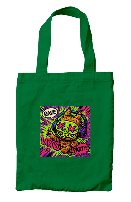 Сумка з принтом "Лабубу". Вечірка, вуличне мистецтво, графіті, зоряніочі, коміксстиль, лабубу, навушники, неон, попарт, рейв. 2070702