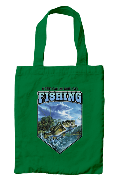 Сумка з принтом "Keep Calm and Go Fishing". Відпочинок на природі, для рибалок, для чоловіків, мисливці та риболови, природа, рибалка, риболовля, спінінг, хоббі. 2070702