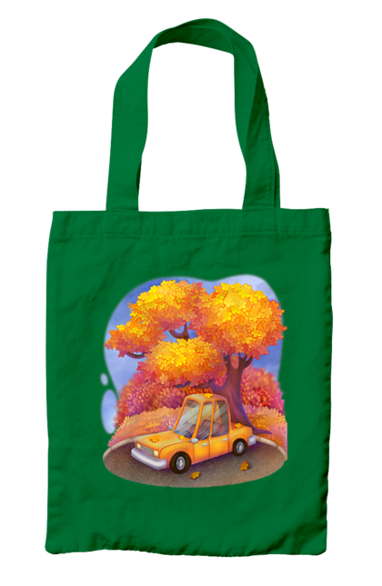 Сумка з принтом "Осiнь Авто Дерево". Дерево, жовтий мила ілюстрація, машина, осінь, помаранчевий. 2070702