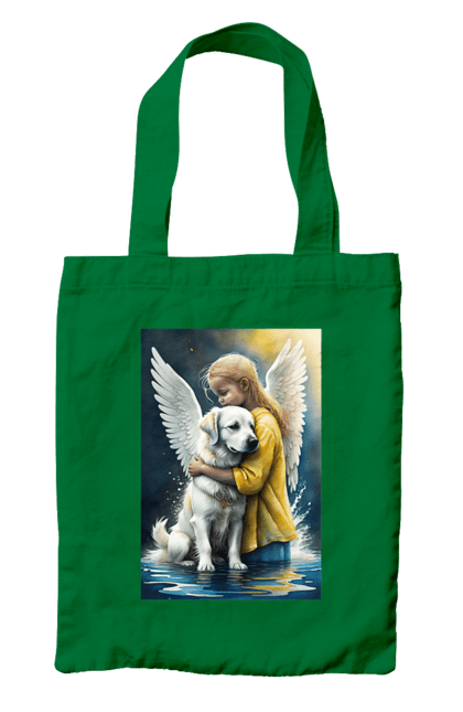 Bag with prints Girl and dog angel [memorial to dead animals]. Angel dog, crimea, girl and dog, kherson, new tile, ukraine. 2070702