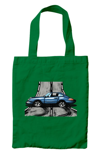 Сумка з принтом "Спортивний Автомобіль На Дорозі". Автомобіль, гонки, синій, спортиного, швидкий, швидкісний. 2070702