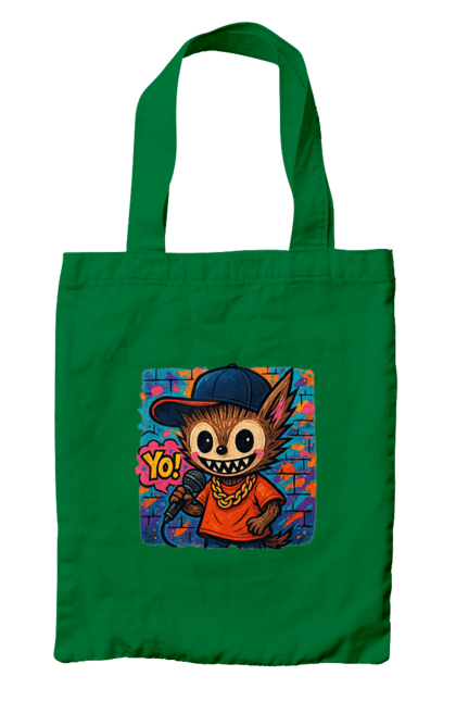 Сумка з принтом "Лабубу". Бейсболка, вуличне мистецтво, графіті, золотийланцюг, лабубу, мікрофон, міський стиль, репатмосфера, хіпхоп, яскраво. 2070702