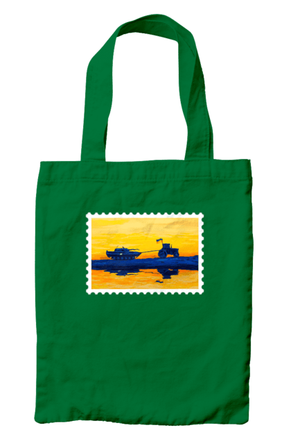 Bag with prints New brand, tractor pulling tank. Brand, good evening, no war, tractor troops, ukraine stamp, ukrposhta, ukrposhta stamp. 2070702