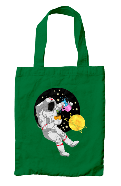 Сумка з принтом "Космонавт у космосі поливає квіти". Агроном, квітка, космонавт, космос, планета. futbolka.stylus.ua