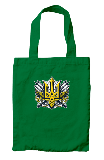 Bag with prints Symbols of Ukraine. Emblem, patriotic images, symbolics, trident, ukraine. 2070702