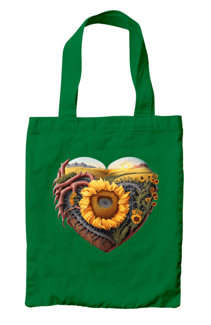 Bag with prints Символи України. Field, sky, sunflower, symbols of ukraine, ukraine, wheat. 2070702