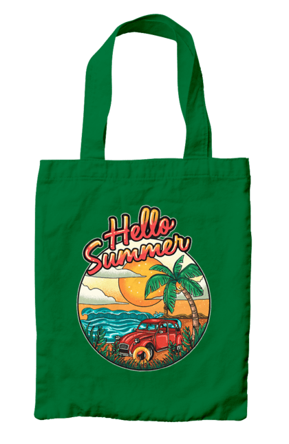Сумка з принтом "Привіт Літо, Машина Біля Моря". Літо, машина, острів, пальма, пляж. 2070702