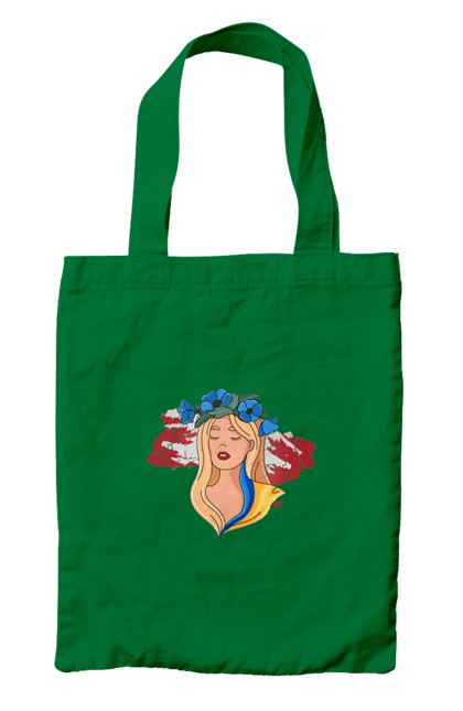 Сумка с принтом Девушка на карте Украины. Blue, flag, flowers, girl, girl on the map, map of ukraine, red, yellow, украина. 2070702