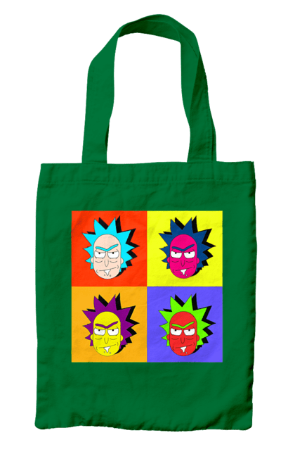 Bag with prints Rick and Morty. Adventures, black humor, cartoon, pop art, rick, rick and morty, sci-fi, tragicomedy. 2070702