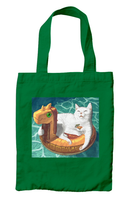 Сумка з принтом "Білий кіт у плавальному колі, на відпочинку". Басейн, відпочинок, кіт, коктейль, море, плавальний круг. 2070702