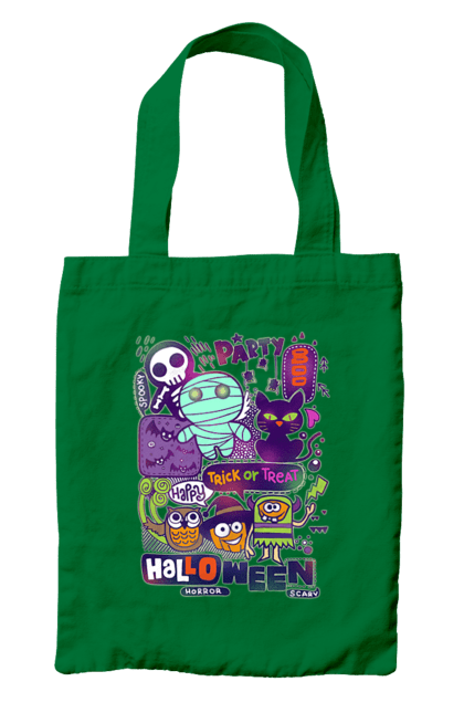 Bag with prints Halloween Trick or Treat. Costume, ghost, halloween, holiday, october, october 31, pumpkin, skeleton, sweets, trick or treat. 2070702