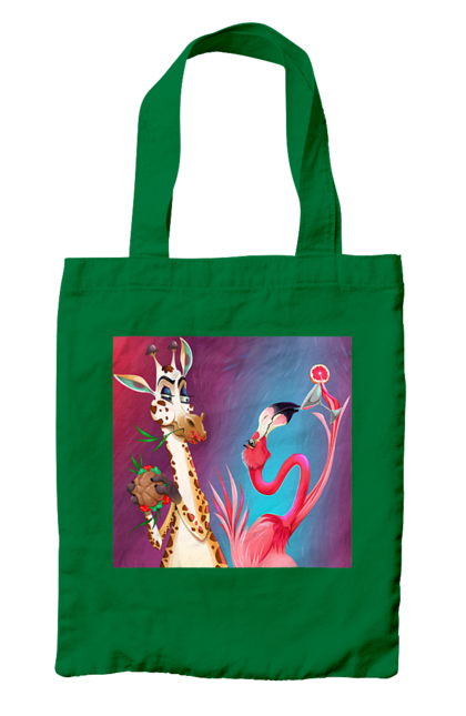 Сумка з принтом "Жираф І Фламінго На Вечірці". Жираф, їжа, коктейль, фламінго. 2070702