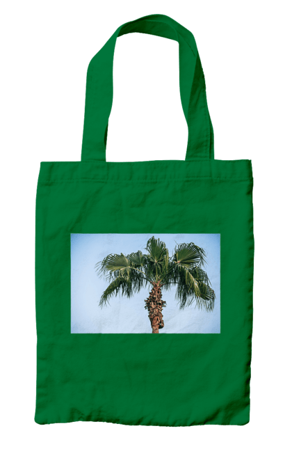 Сумка з принтом "Пальма на тлі неба". Берег, блакитне, відпочинок, відпустку, єгипет, зелений, зелені, лист, листя, море, небо, оазис, океан, острів, пальма, південь, подорож, пригоди, тропіки, туреччина. 2070702