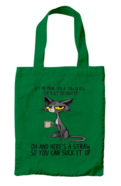 Сумка з принтом "Як це пережити?". Велика склянка, випий, все відмінно, йди нахуй, кіт і кухоль, налий, роздум, смоктати, як це подолати. 2070702