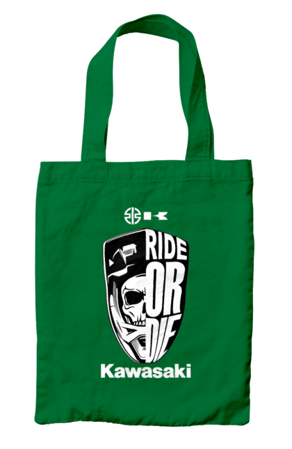 Сумка с принтом Kawasaki. Kawasaki, ride or die, бренд, мотоцикл, спорт, череп. 2070702