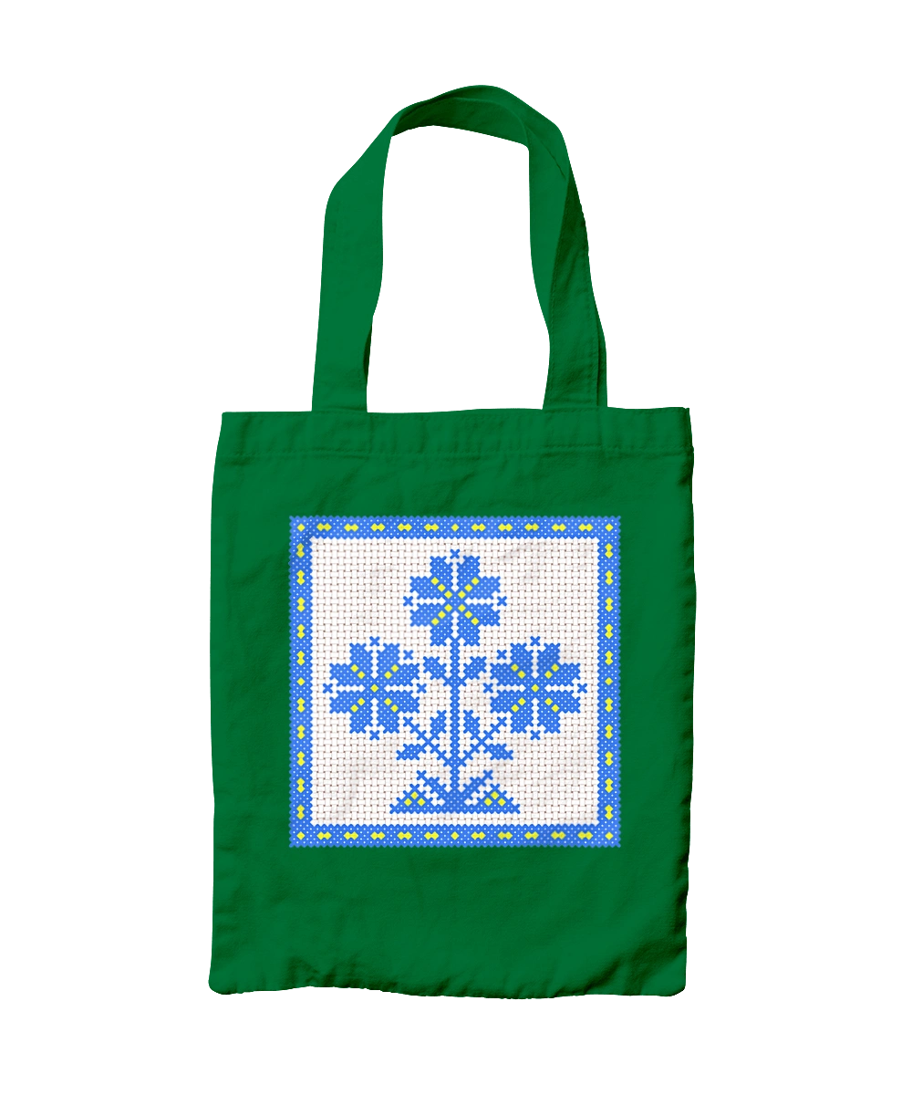 Yellow blue embroidery flowers