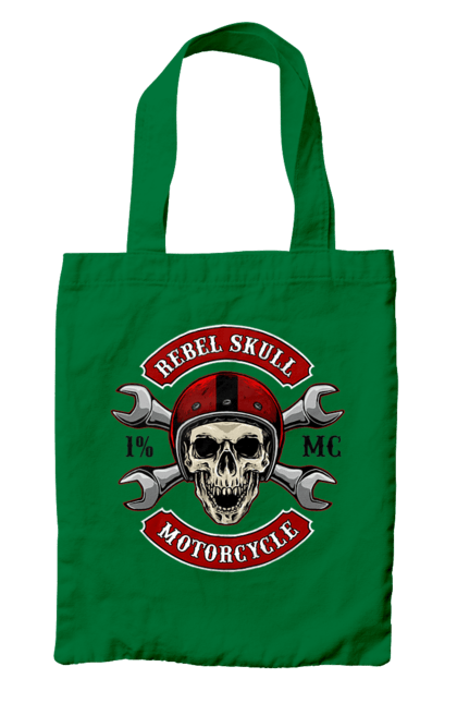 Сумка с принтом Череп мотолюбитель. Любитель, мотоцикл, череп, шлем. 2070702