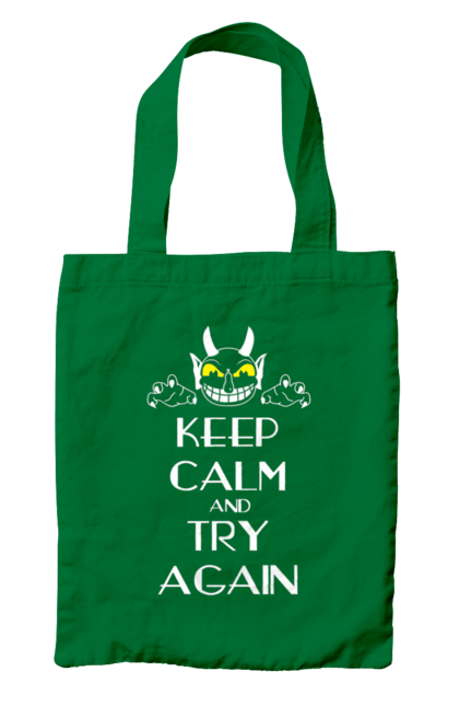 Bag with prints Keep calm and try again. Calmness, demon, heck, keep calm, satan, stay calm, try again. 2070702