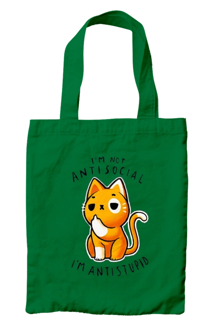 Bag with prints I'm not antisocial, I'm antistupid. Antisocial, antistupid, cat, cynicism, hate, humor, irony, joke, meme, sarcasm. 2070702