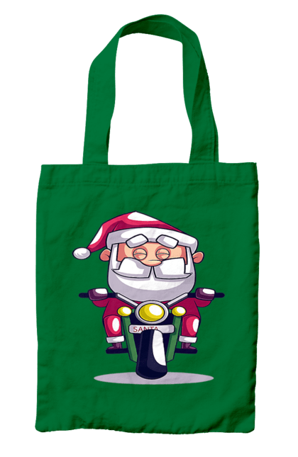 Сумка з принтом "Щасливий Санта на мотоциклі". 2022, дід мороз, зима, мотоцикл, новий рік, різдво, санта, сніг. 2070702