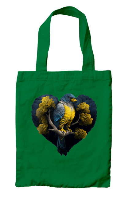 Сумка з принтом "Синьо жовтий сокіл". Дерево, прапор україни, серце, символ україни, сокіл, україна. 2070702