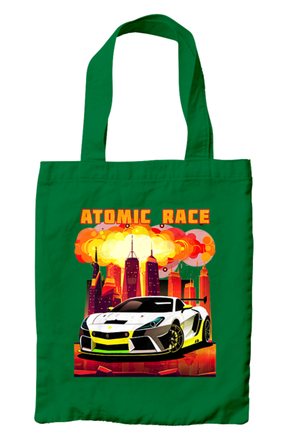 Сумка з принтом "Атомна гонка". Авто, автомобіль, атомні перегони, гонки, гоночні машини, спортивна машина, спорткар. 2070702
