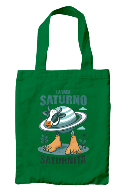 Сумка з принтом "Lavaca Saturno Saturnita". Брейнрот, італійська гнилизна мозку, італійський брейнрот, італійський мем, італійські меми, корова сатурн, ла вака, ла вака сатурно, лавака сатурно, сатурно сатурніто. 2070702