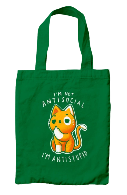 Bag with prints I'm not antisocial, I'm antistupid. Antisocial, antistupid, cat, cynicism, hate, humor, irony, joke, meme, sarcasm. 2070702
