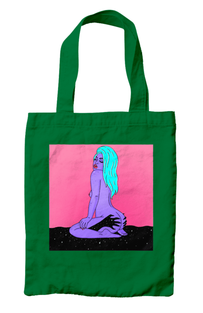 Сумка з принтом "Фіолетова Дівчина В Руках". Дівчина, інопланетянка, сидить. 2070702