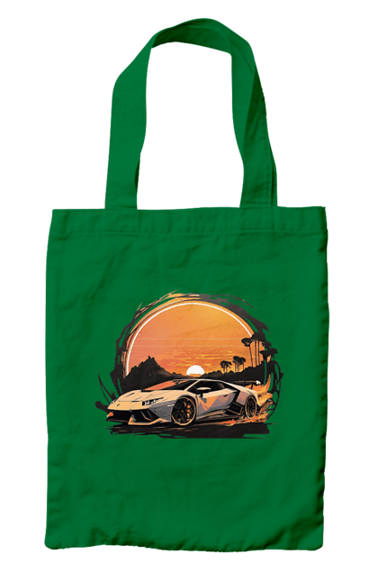 Сумка з принтом "Ламборджині на заході сонця". Авто, автомобіль, ламборджині, машина, машини. 2070702