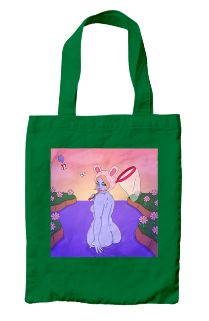 Сумка з принтом "Фіолетова Дівчина На Полюванні". Гола, дівчина, сачок. 2070702