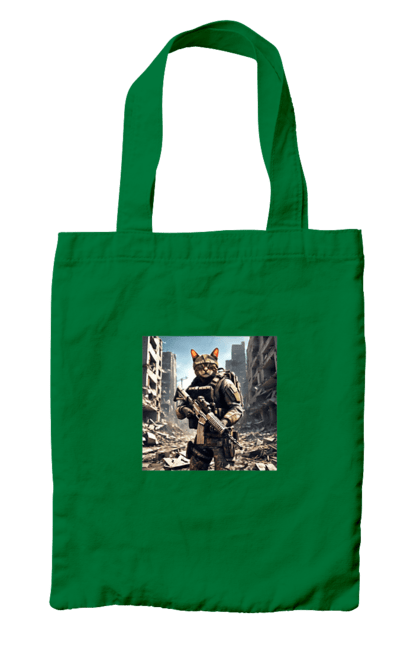 Сумка з принтом "Кіт десантник". Бронежилет, війна, військовий, гвинтівка, захисник, камуфляж, кіт, рушниця. 2070702