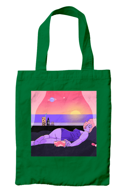 Сумка з принтом "Фіолетова Дівчина На Відпочинку". Дівчина, захід, телефон. 2070702