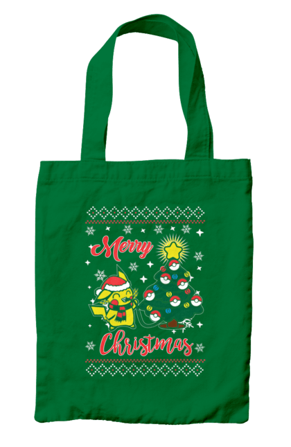 Bag with prints Pikachu Merry Christmas. Anime, christmas, game, manga, merry christmas, nintendo, pikachu, pokemon. 2070702