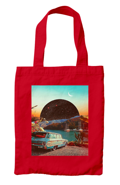 Сумка з принтом "Картина, машина біля річки". Картина, машина, планета, прикол, ретро, річка. 2070702