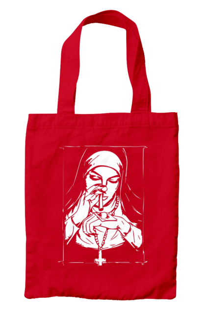 Bag with prints The nun sniffs the powder. Cool, cross, fashionable, nun, popular. 2070702